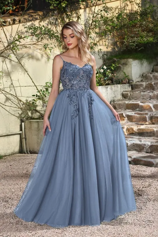 Robe de bal élégante vert foncé à bretelles spaghetti et coupe trapèze avec fente