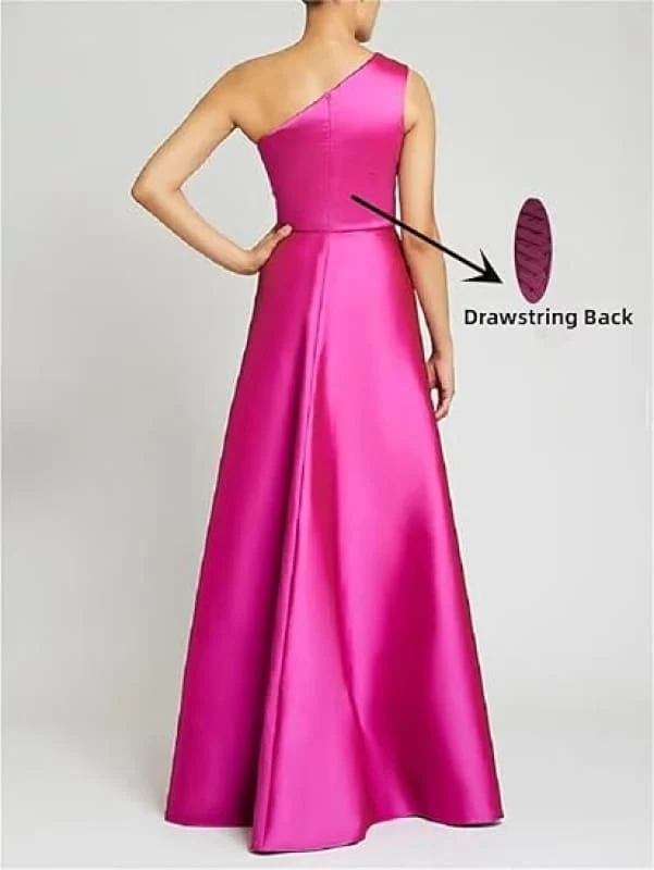 Robe de bal élégante en satin à une épaule froncée, coupe trapèze, longue robe de soirée