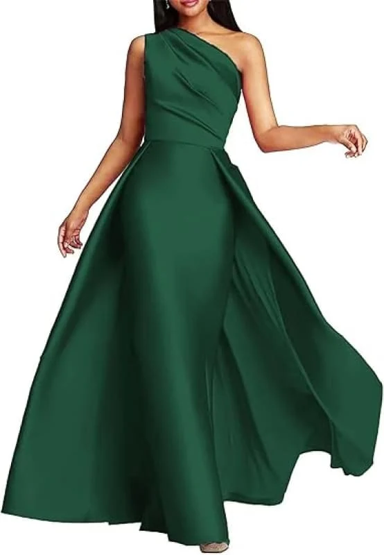 Robe de bal élégante en satin à une épaule froncée, coupe trapèze, longue robe de soirée