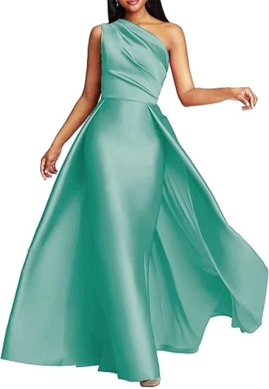 Robe de bal élégante en satin à une épaule froncée, coupe trapèze, longue robe de soirée