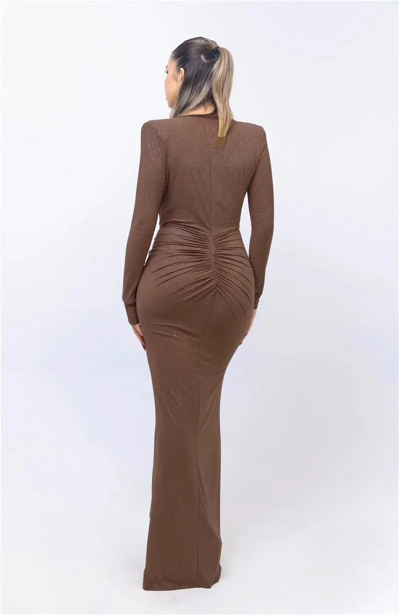 Robe de soirée chic manche longue fendue
