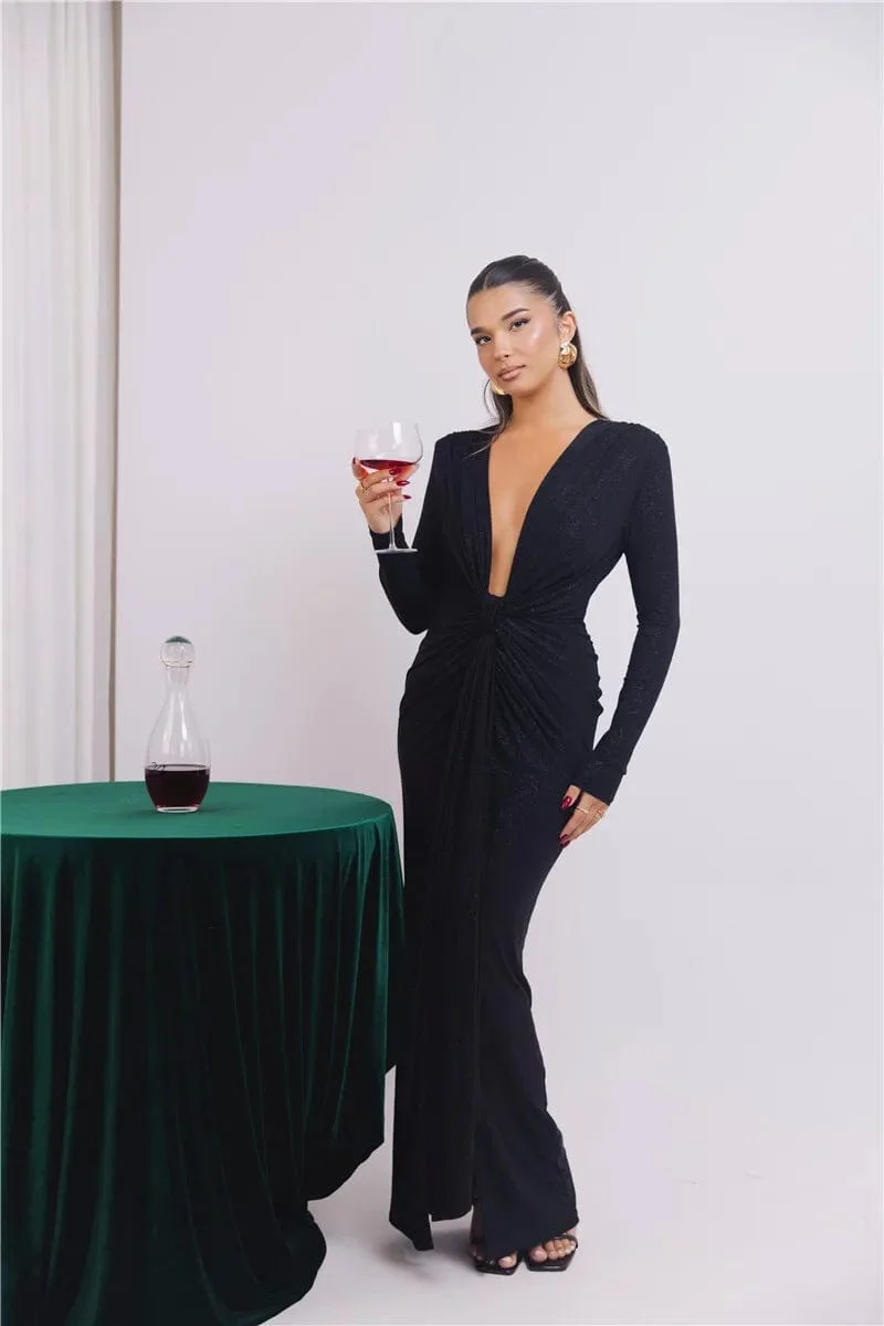 Robe de soirée chic manche longue fendue