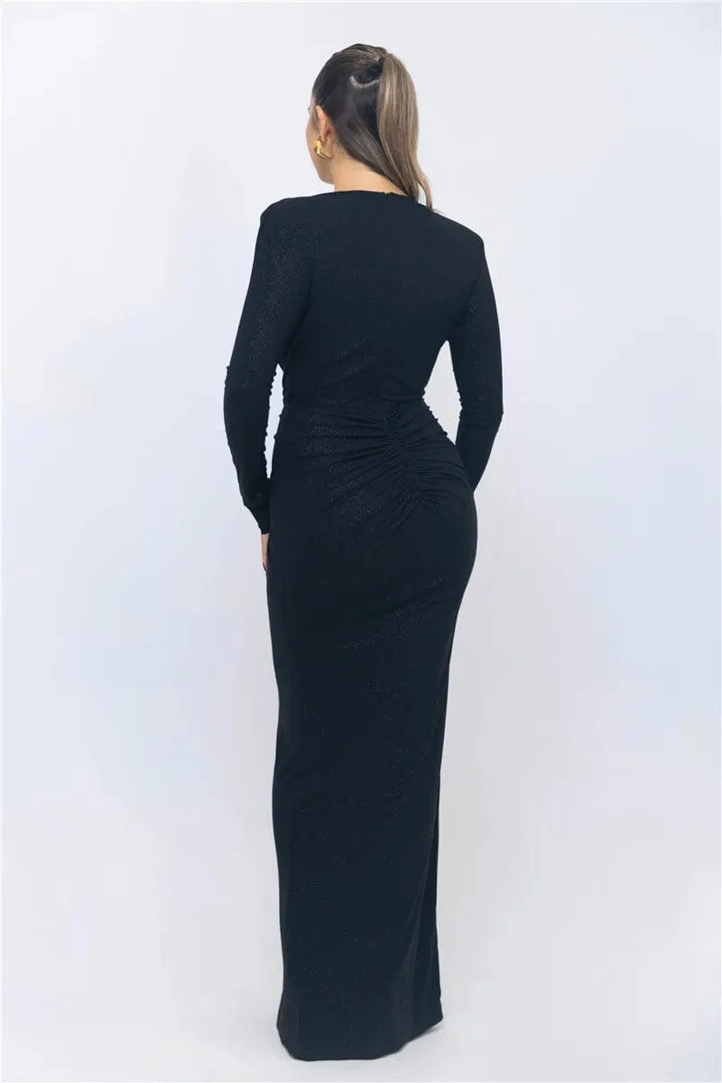 Robe de soirée chic manche longue fendue
