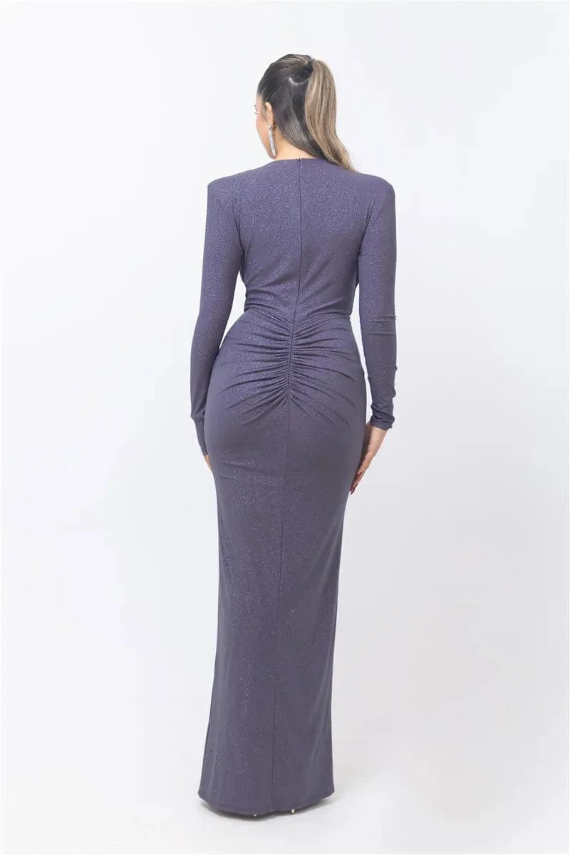 Robe de soirée chic manche longue fendue