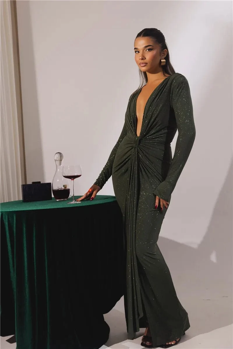 Robe de soirée chic manche longue fendue