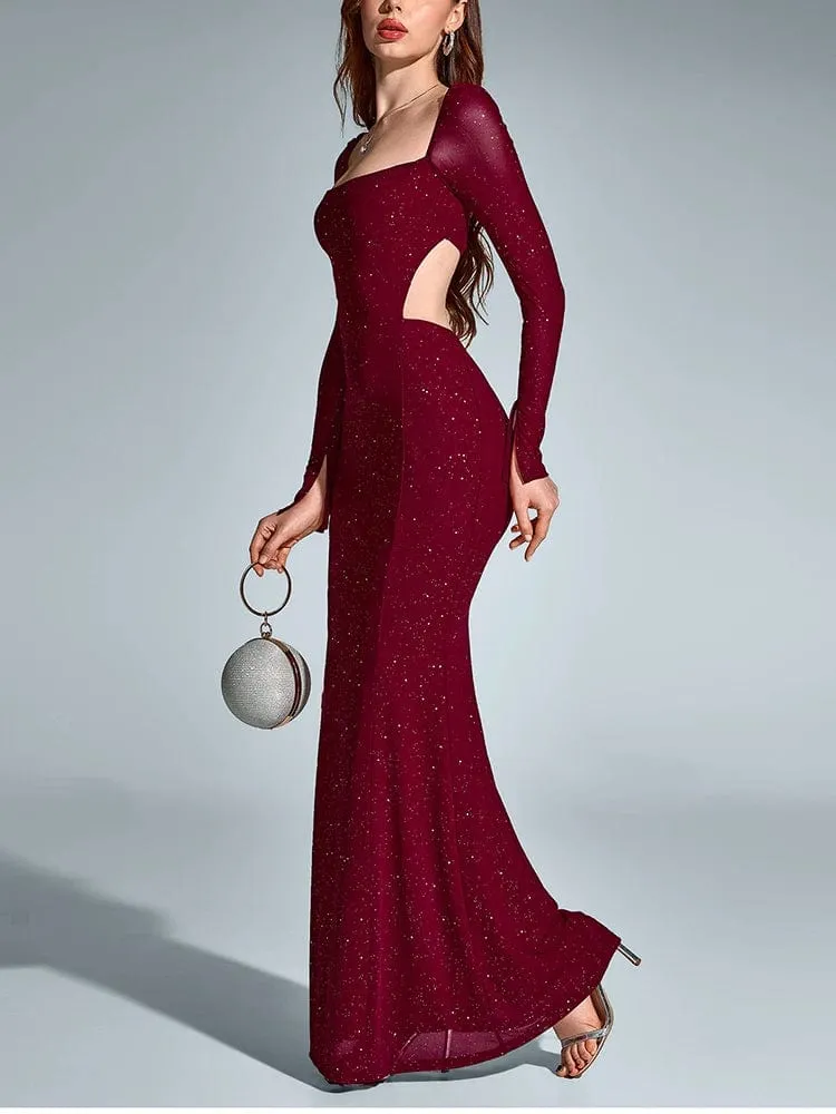 Robe de soirée bordeaux fendue