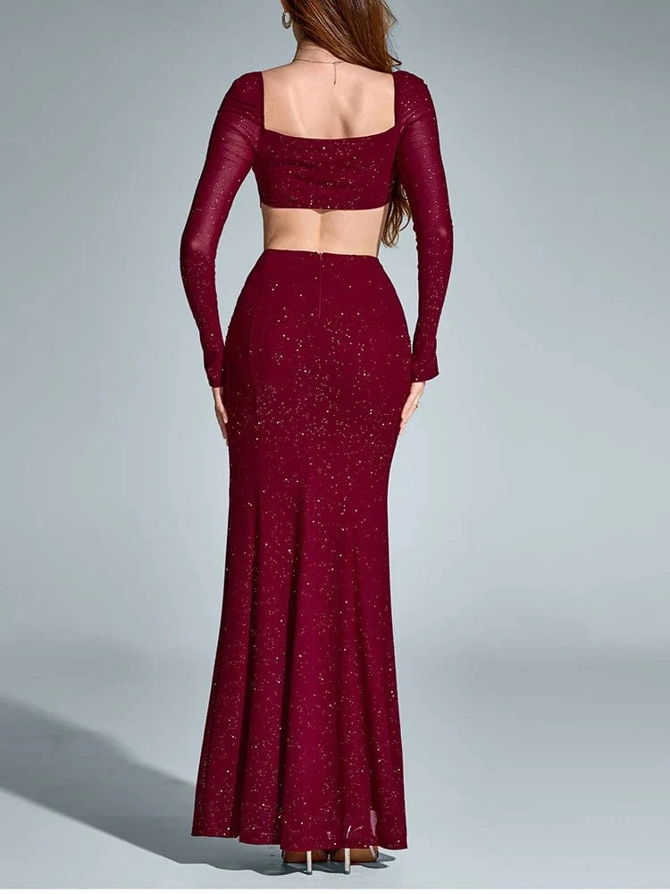 Robe de soirée bordeaux fendue