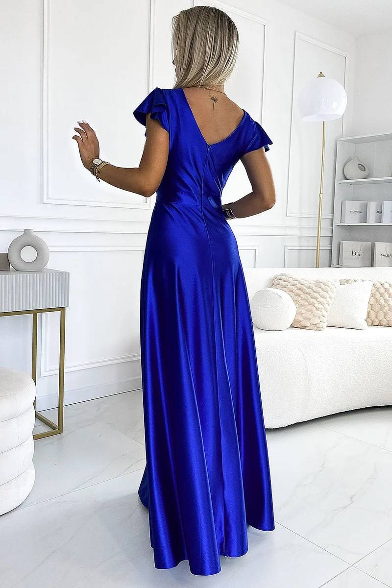 Robe sequin longue fendue manches courtes
