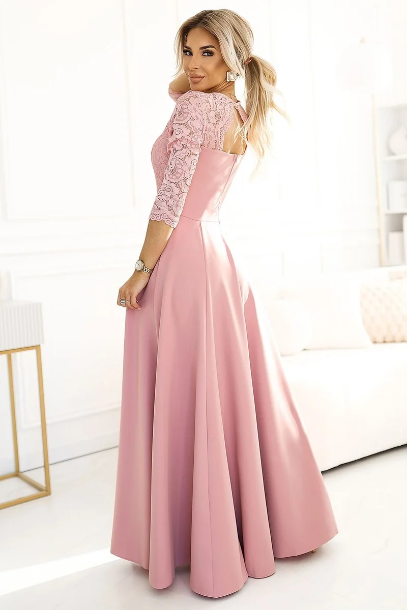 Robe de soirée longue fendue haut en dentelle