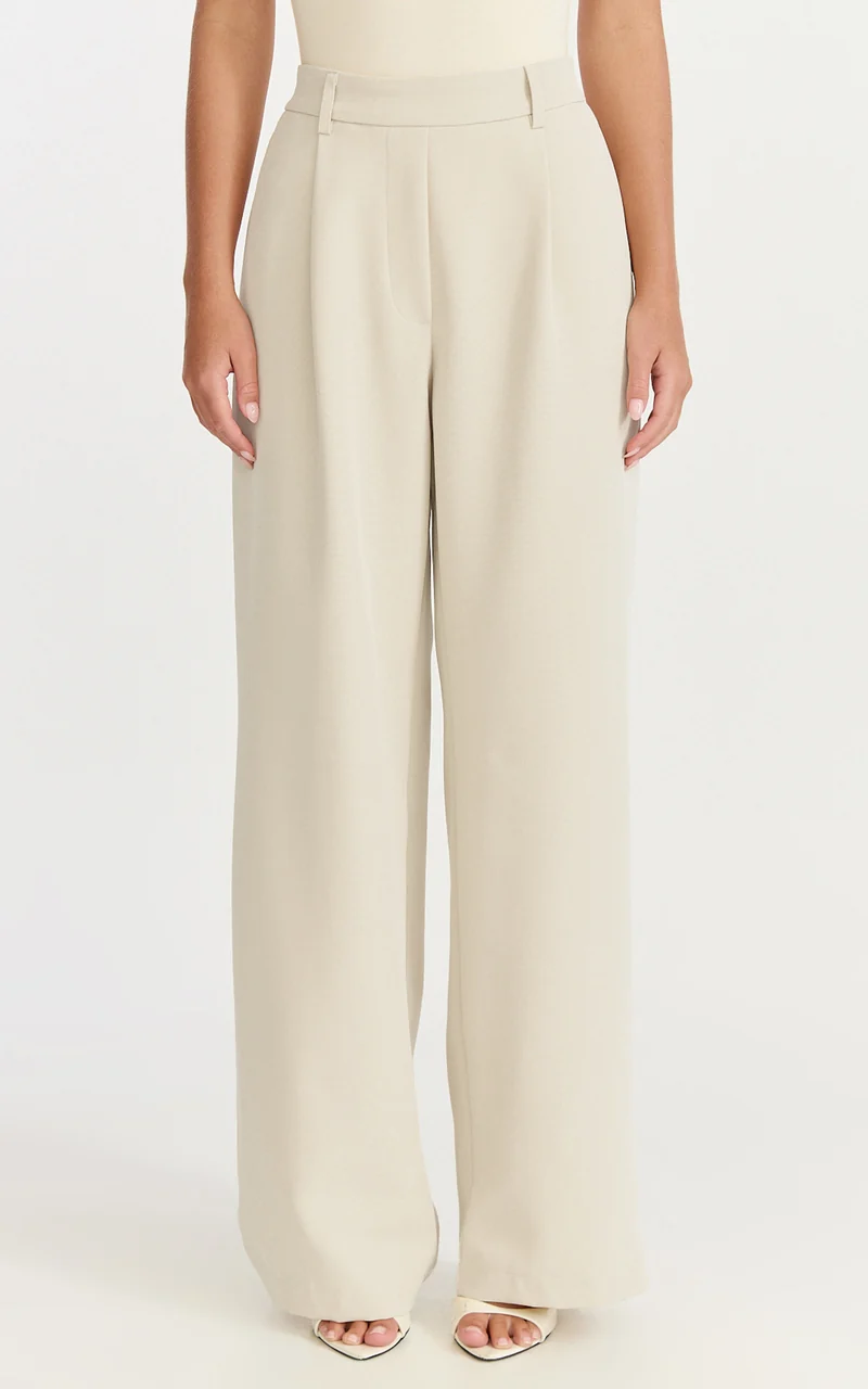 Tessa Pants - Elastic Back Pull On Tailored Pants in Beige