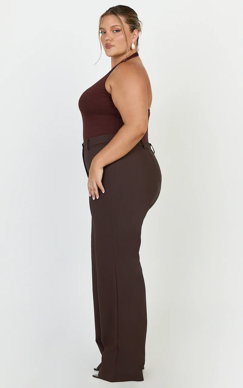 Sally Pants - Mid Waisted Straight Leg Tailored Pants in Chocolate