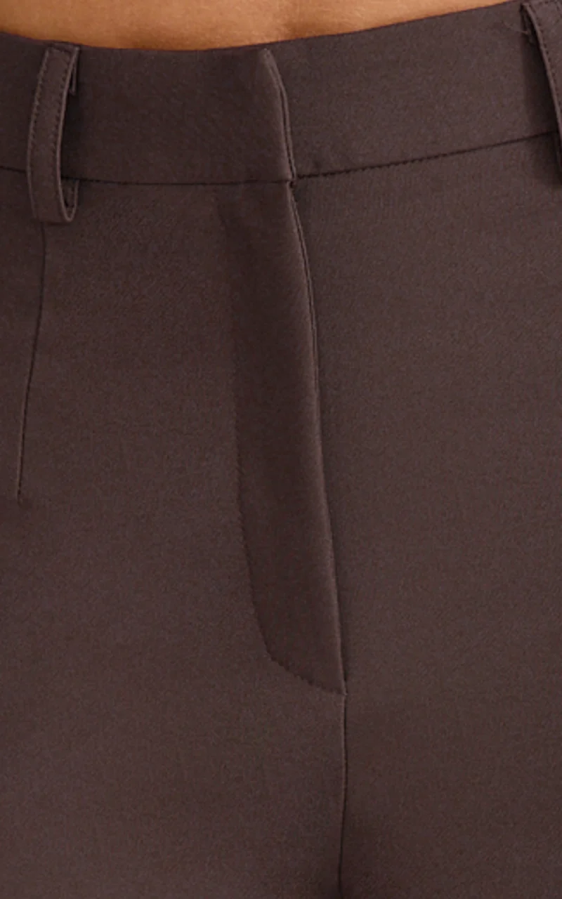 Sally Pants - Mid Waisted Straight Leg Tailored Pants in Chocolate