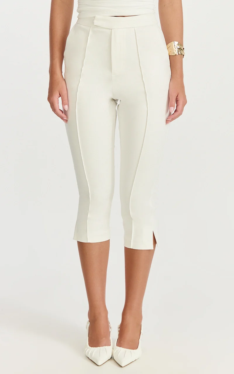 Arabella Pants - Capri Slim Fit Side Split Pants in White
