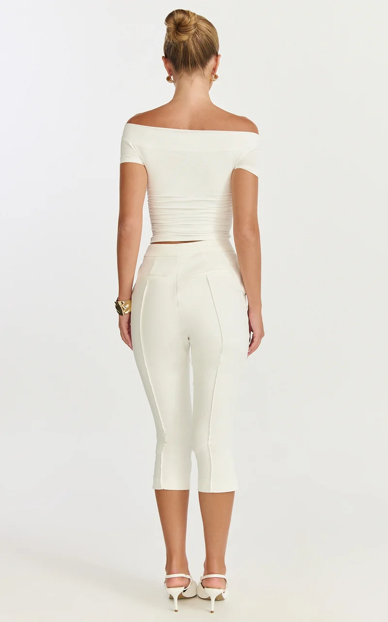 Arabella Pants - Capri Slim Fit Side Split Pants in White