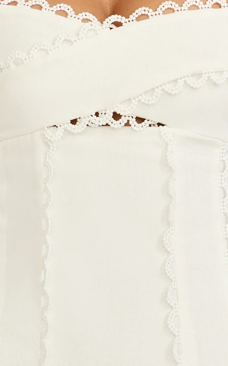 Nikki Midi Dress - Scallop Edge Front Split Column Dress in Off White