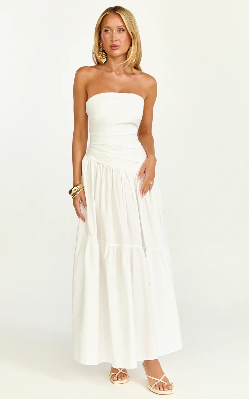 Cora Midi Dress - Strapless Dress in White