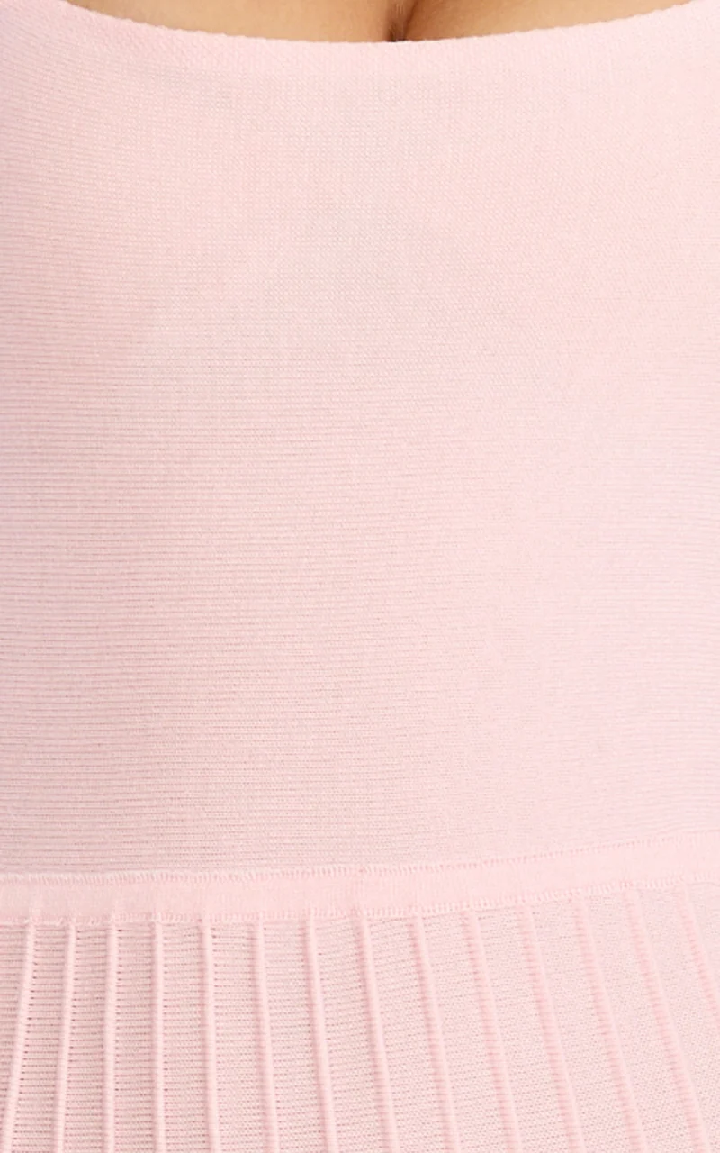 Candace Midi Dress - Halter Neck Ribbed Knit Dress in Pale Pink