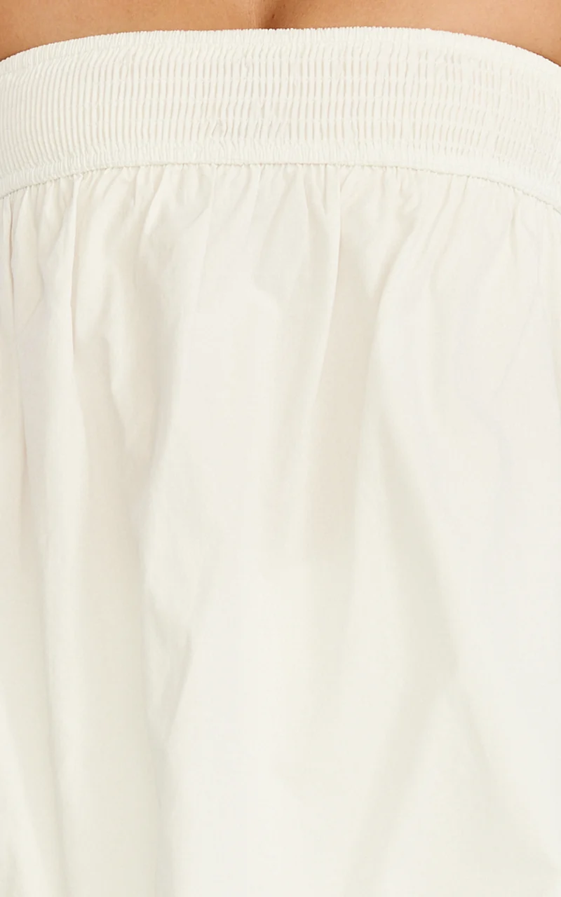Jeanette Two Piece Top and Shorts Set - Strapless Smocked Neckline Top and High Waist Shorts Set in Cream