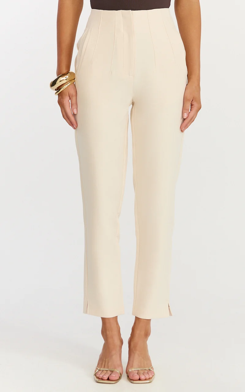 Ivy Pants - High Waisted Slim Cropped Pants in Cream
