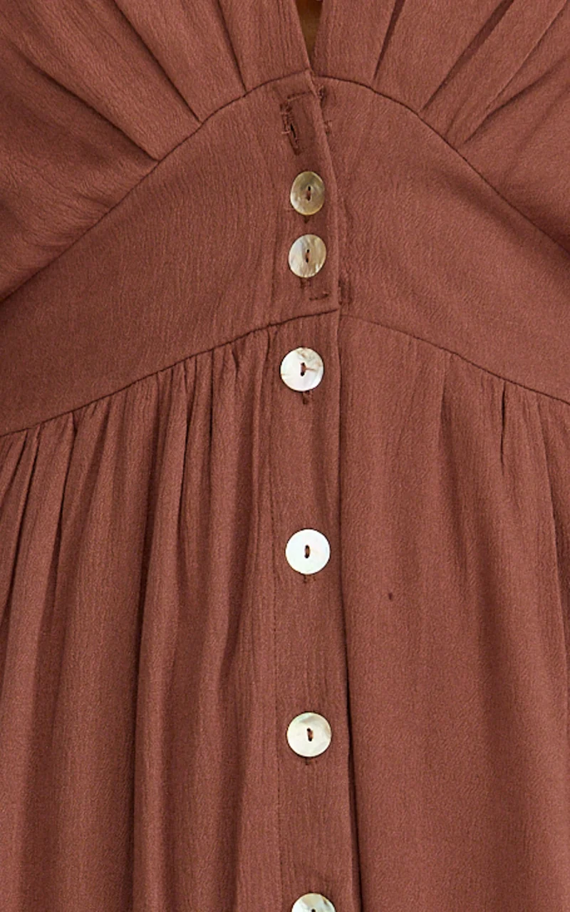 Sitting Pretty Maxi Dress - Short Sleeve Button Down Dress in Chocolate