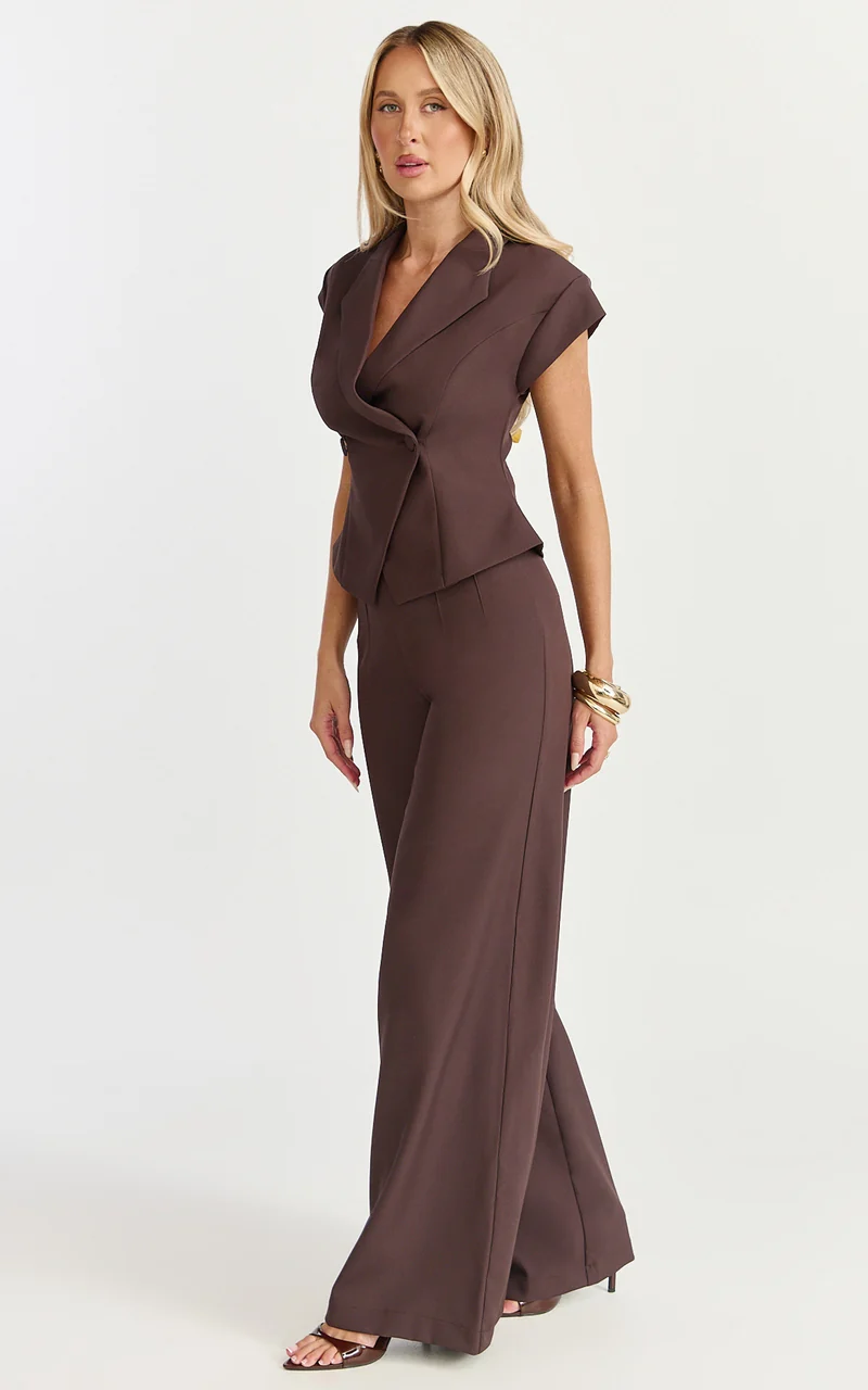 Poppy Pants - High Waist Darted Wide Leg Pants in Dark Chocolate