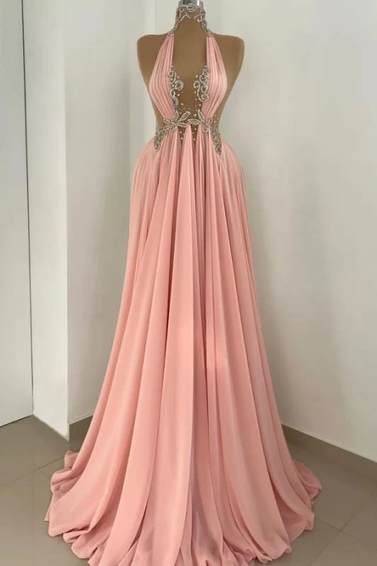 Robe de bal longue élégante à col licou et perles style empire, coupe trapèze, pour occasions spéciales
