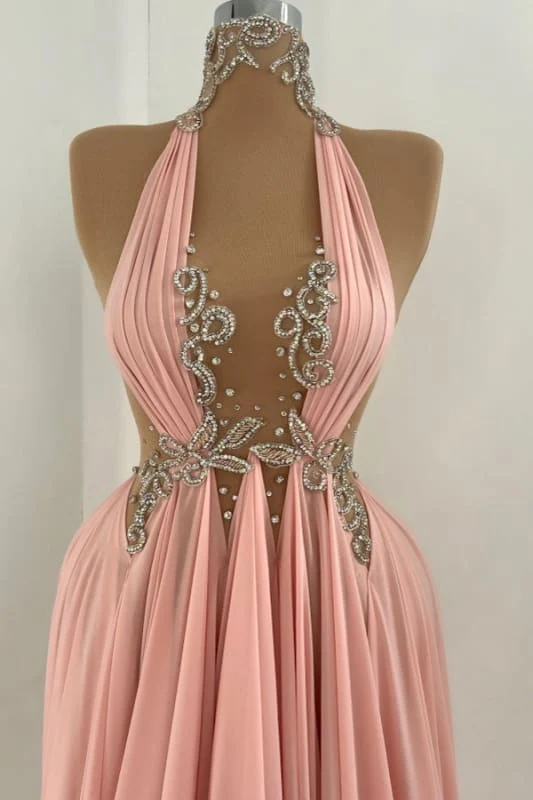 Robe de bal longue élégante à col licou et perles style empire, coupe trapèze, pour occasions spéciales