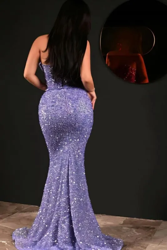 Robe de bal sirène éblouissante à paillettes sans manches et décolleté en cœur - Robe longue élégante