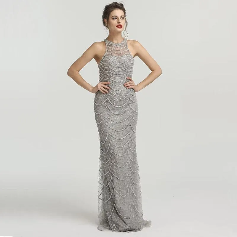 Robe de bal sirène en tulle à paillettes noires scintillantes : élégante robe sans manches pour les occasions spéciales