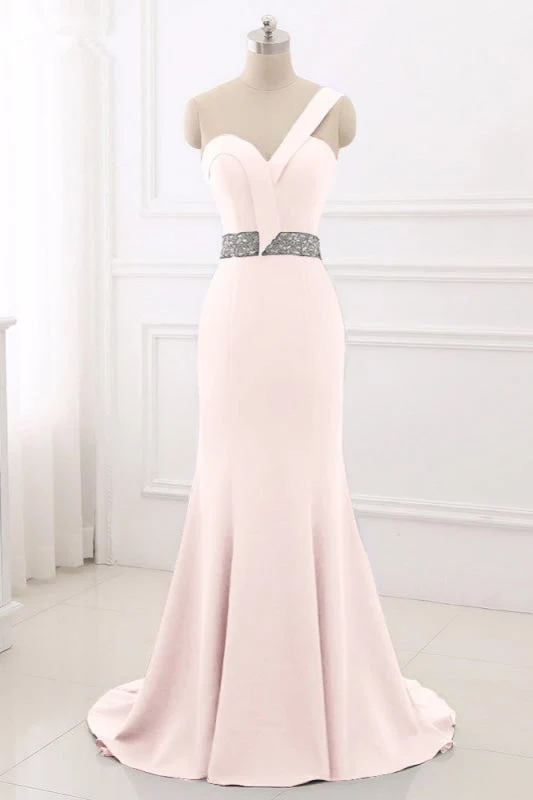 Robe de bal sirène élégante bleu roi à une épaule avec dos perlé