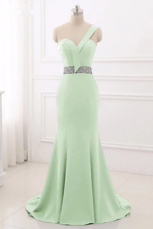 Robe de bal sirène élégante bleu roi à une épaule avec dos perlé