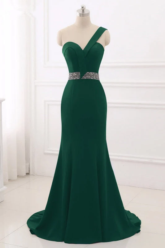 Robe de bal sirène élégante bleu roi à une épaule avec dos perlé
