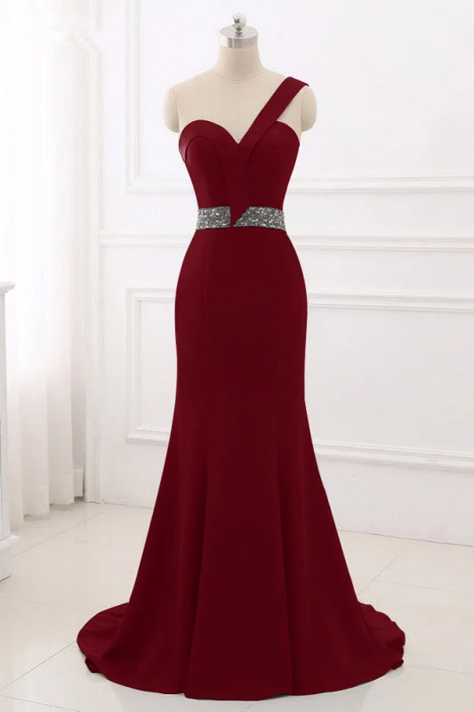 Robe de bal sirène élégante bleu roi à une épaule avec dos perlé