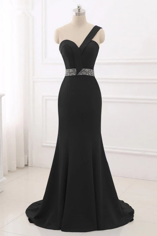 Robe de bal sirène élégante bleu roi à une épaule avec dos perlé