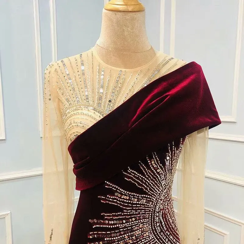 Robe de bal élégante à une épaule avec appliques de raisin et ornements de perles à paillettes