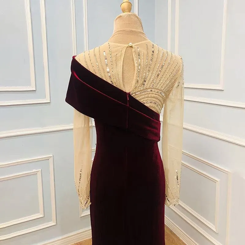 Robe de bal élégante à une épaule avec appliques de raisin et ornements de perles à paillettes