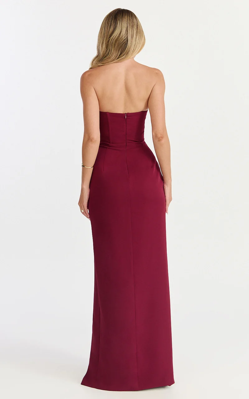 Tara Maxi Dress - Strapless Corset Drape Skirt Dress in Wine