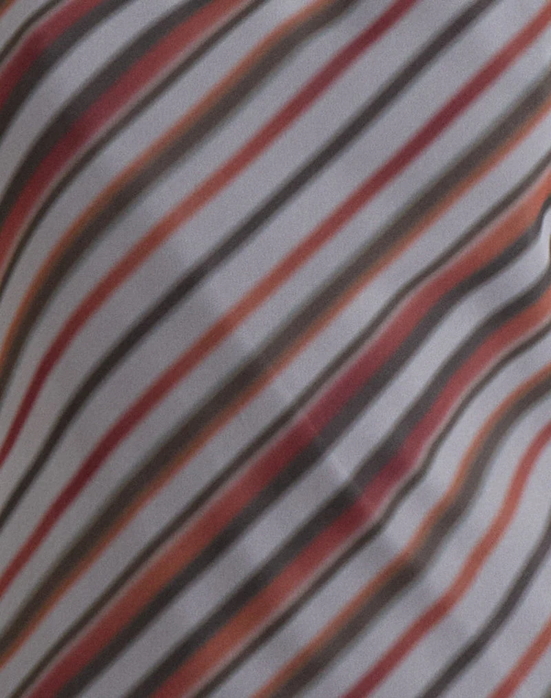 Haut à col licou Astina en mousseline à rayures diagonales grises et bordeaux