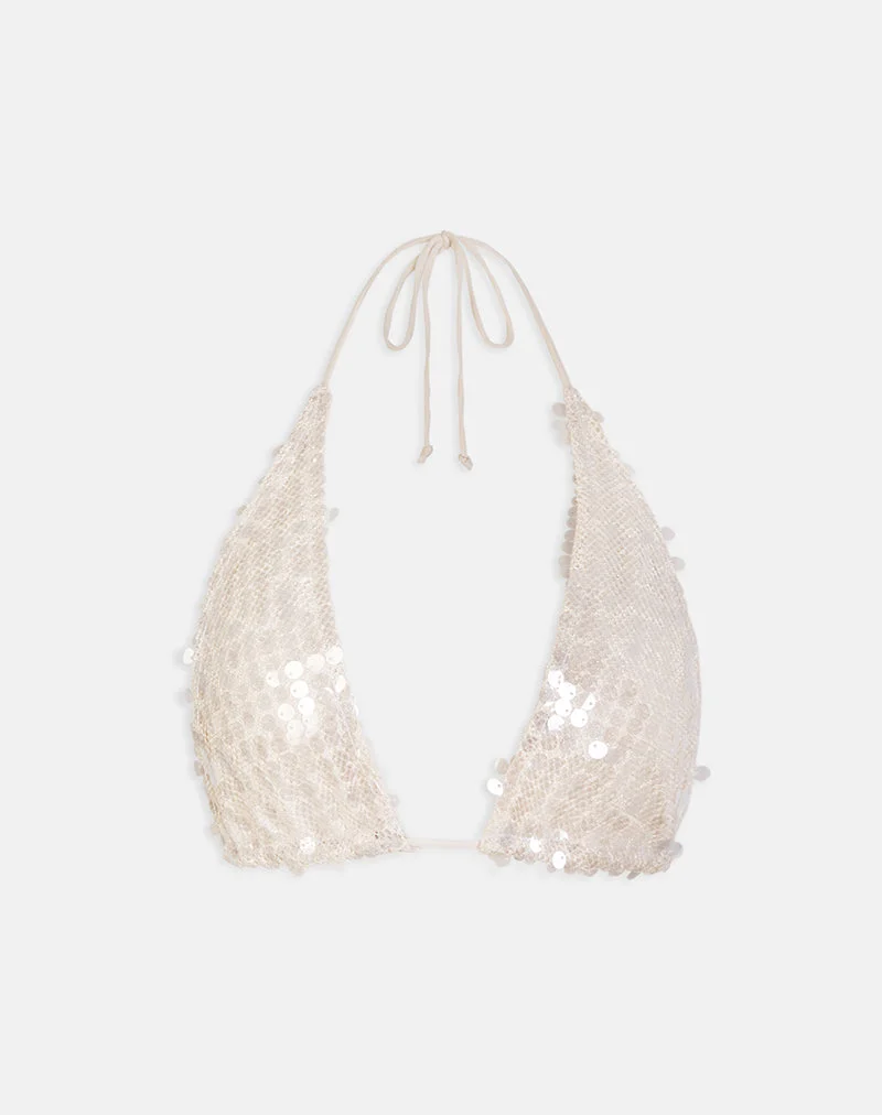 Haut Cerry en crochet à paillettes, couleur crème