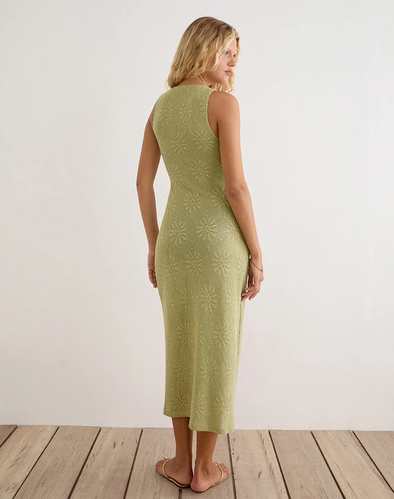Robe mi-longue Masela en maille à paillettes verte