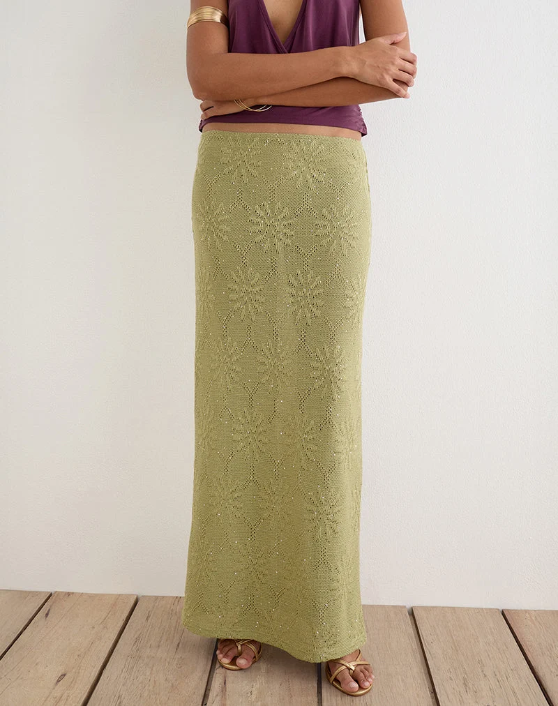 Jupe longue Aloria en maille à paillettes verte