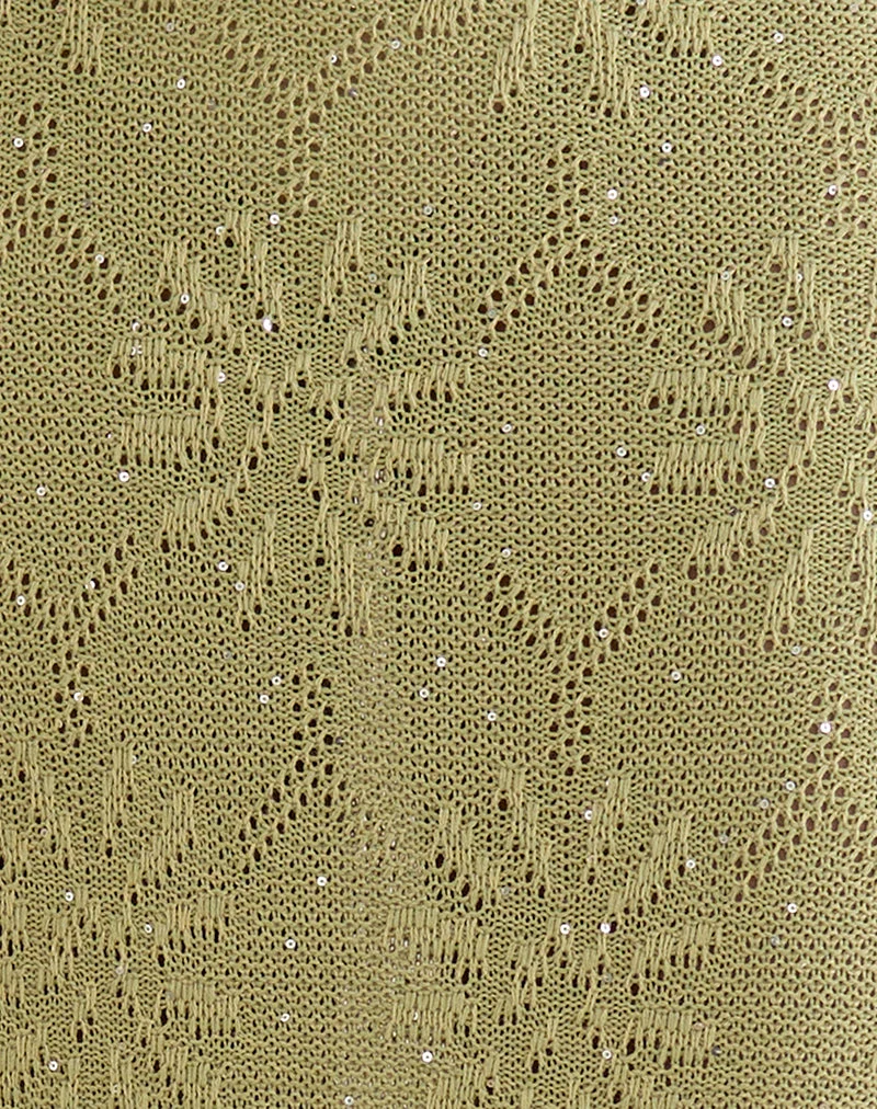 Jupe longue Aloria en maille à paillettes verte