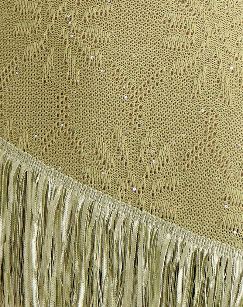 Haut Masina à ourlet frangé en maille à paillettes verte