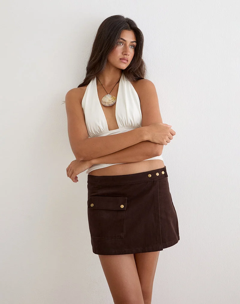 Mini-jupe Ziphy en sergé couleur pêche et marron
