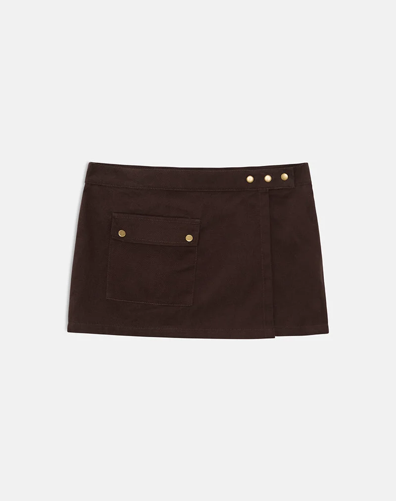 Mini-jupe Ziphy en sergé couleur pêche et marron