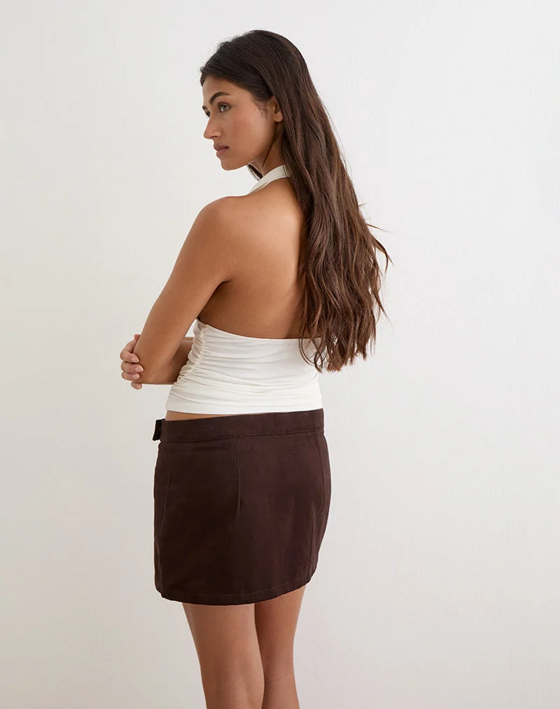 Mini-jupe Ziphy en sergé couleur pêche et marron