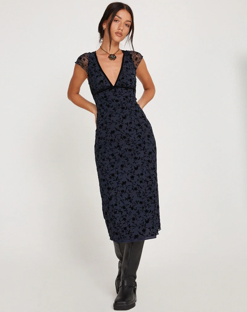 Robe midi Vilinia, Pretty Petal Flock Black