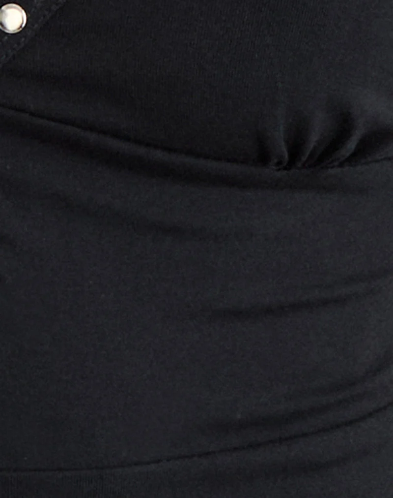 Haut Mioto à encolure en trou de serrure et dos nu, orné de clous, en rayonne noire