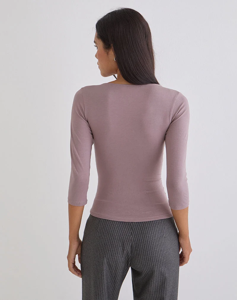 Haut cache-cœur Trudis en jersey mauve poussiéreux