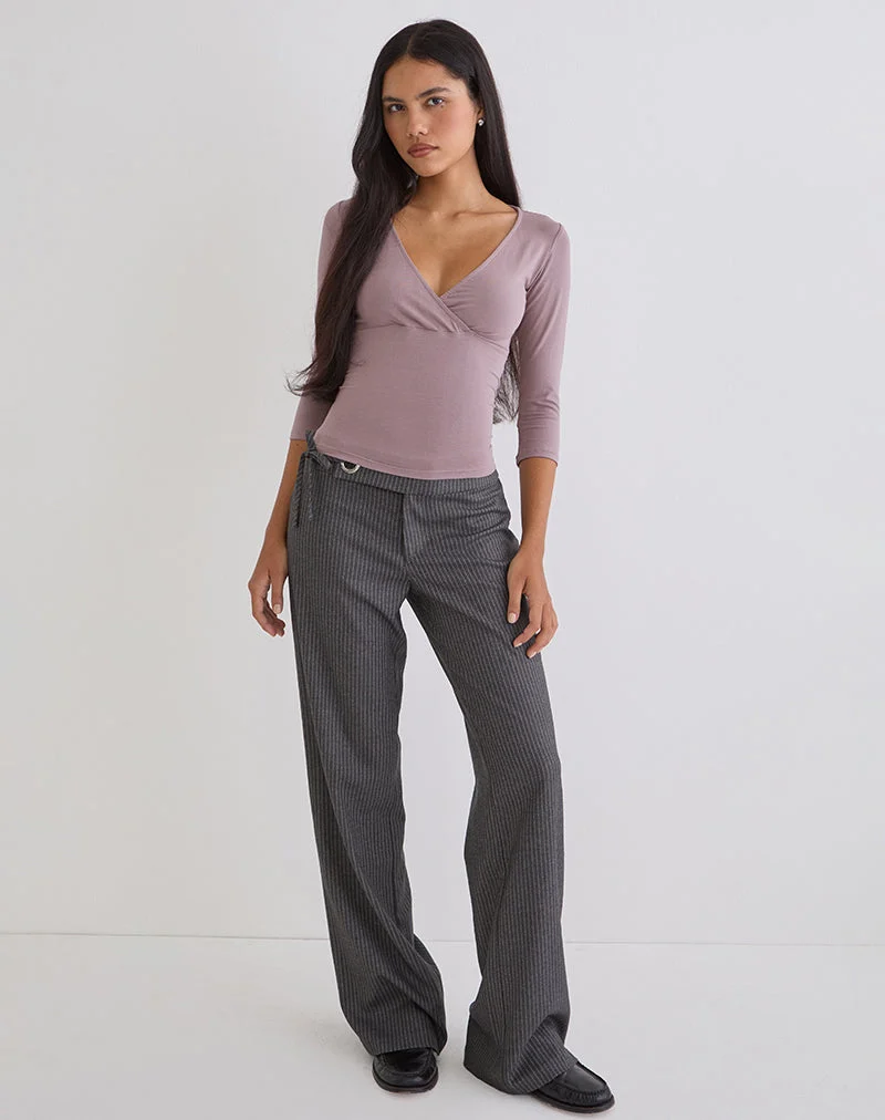 Haut cache-cœur Trudis en jersey mauve poussiéreux